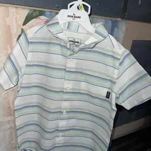 Eddie Bauer Men's Casual Striped Shirt - Light Blue and Yellow